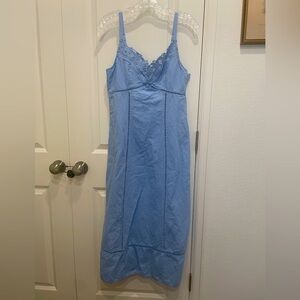 Madewell Blue Cotton Sweetheart Lace Neck Midi Dress
